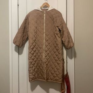 Quilted Long Beige Coat with hood